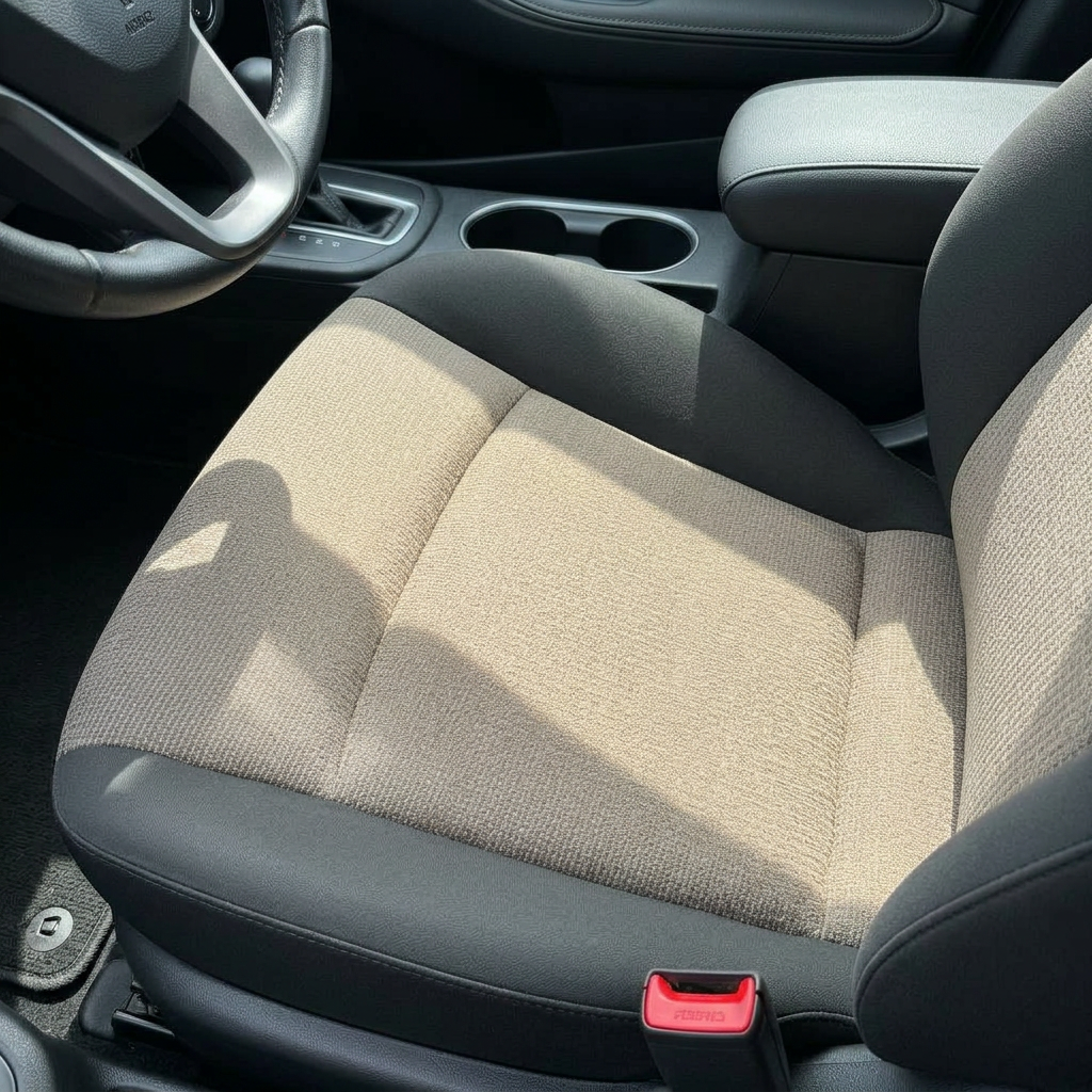 Freshly shampooed clean car seat after interior detailing service